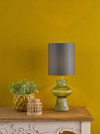 Suelita Table Lamp Green Ribbed Glass and Antique Brass With Shade