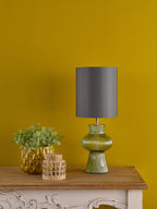 Suelita Table Lamp Green Ribbed Glass and Antique Brass With Shade