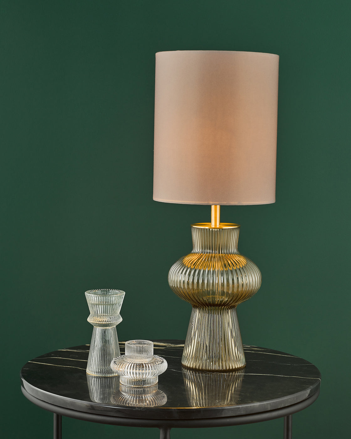 Suelita Table Lamp Brown Ribbed Glass and Antique Brass With Shade