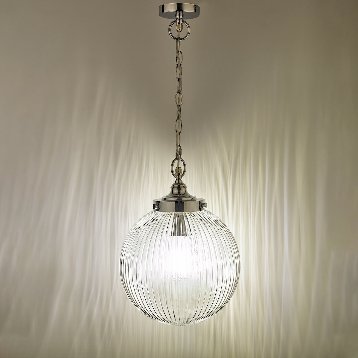 Tamara Bathroom Pendant Polished Chrome Ribbed Glass IP44