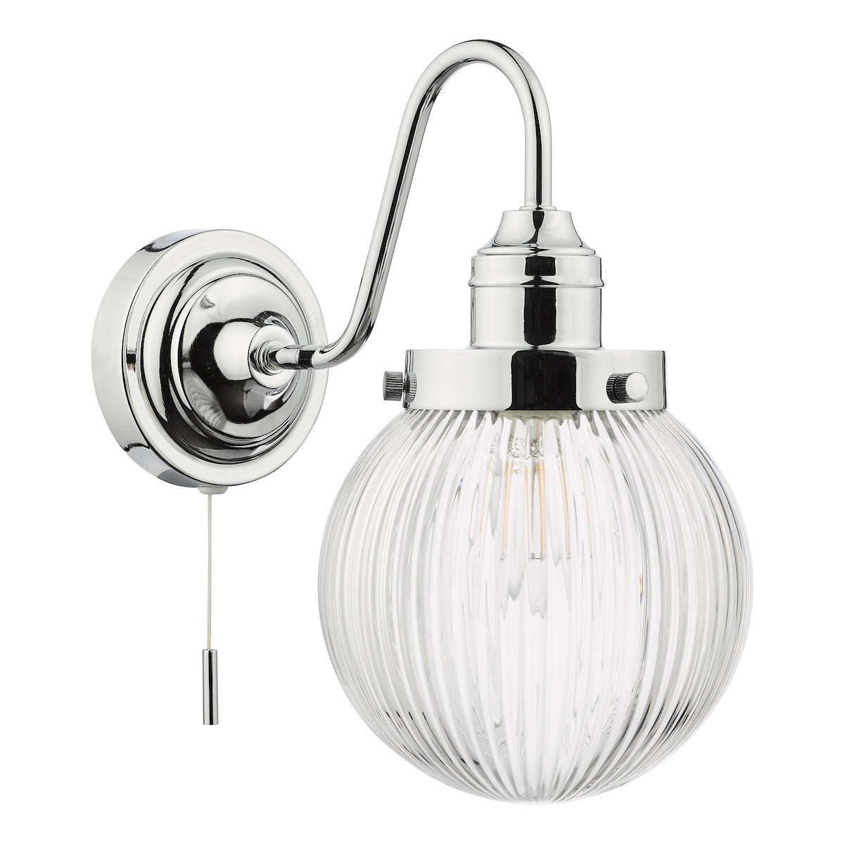 Tamara Bathroom Wall Light Polished Chrome Ribbed Glass IP44