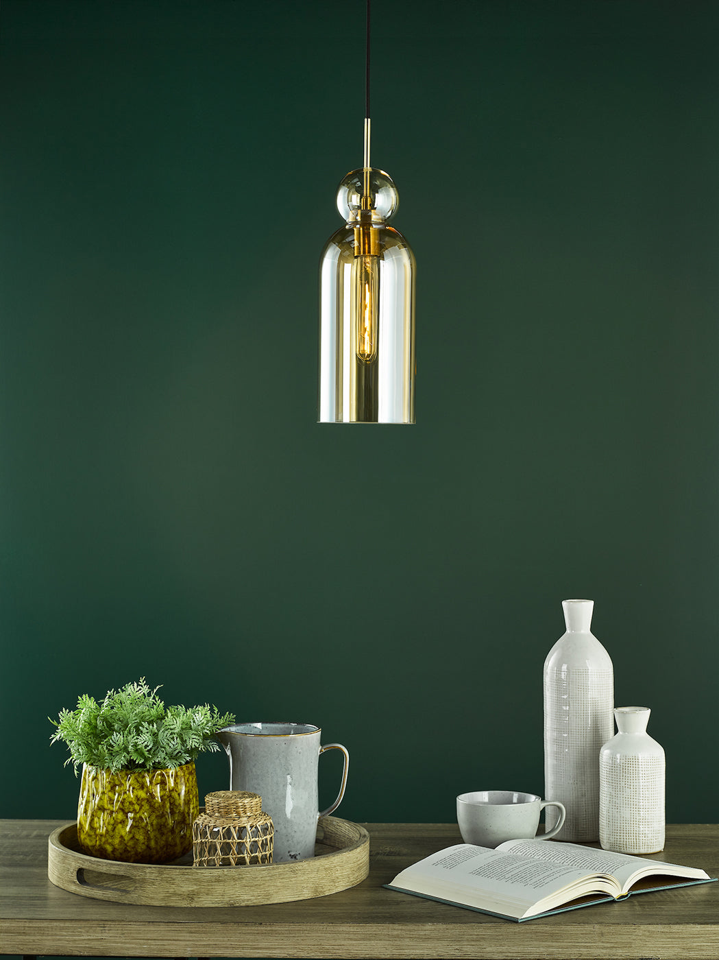 Tao Pendant Brushed Bronze and Amber Glass