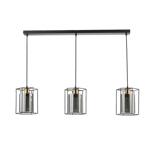 Tatum 3 Light Bar Pendant Matt Black and Smoked Glass