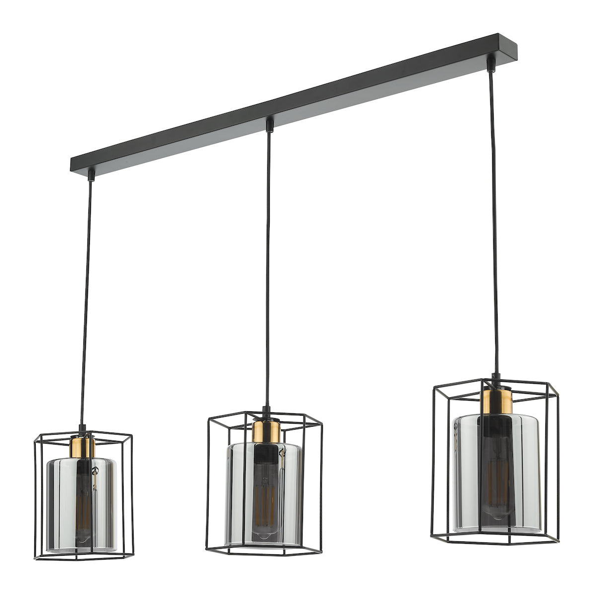 Tatum 3 Light Bar Pendant Matt Black and Smoked Glass