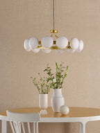 Tauri 12 Light Pendant Matt Gold and Opal Glass