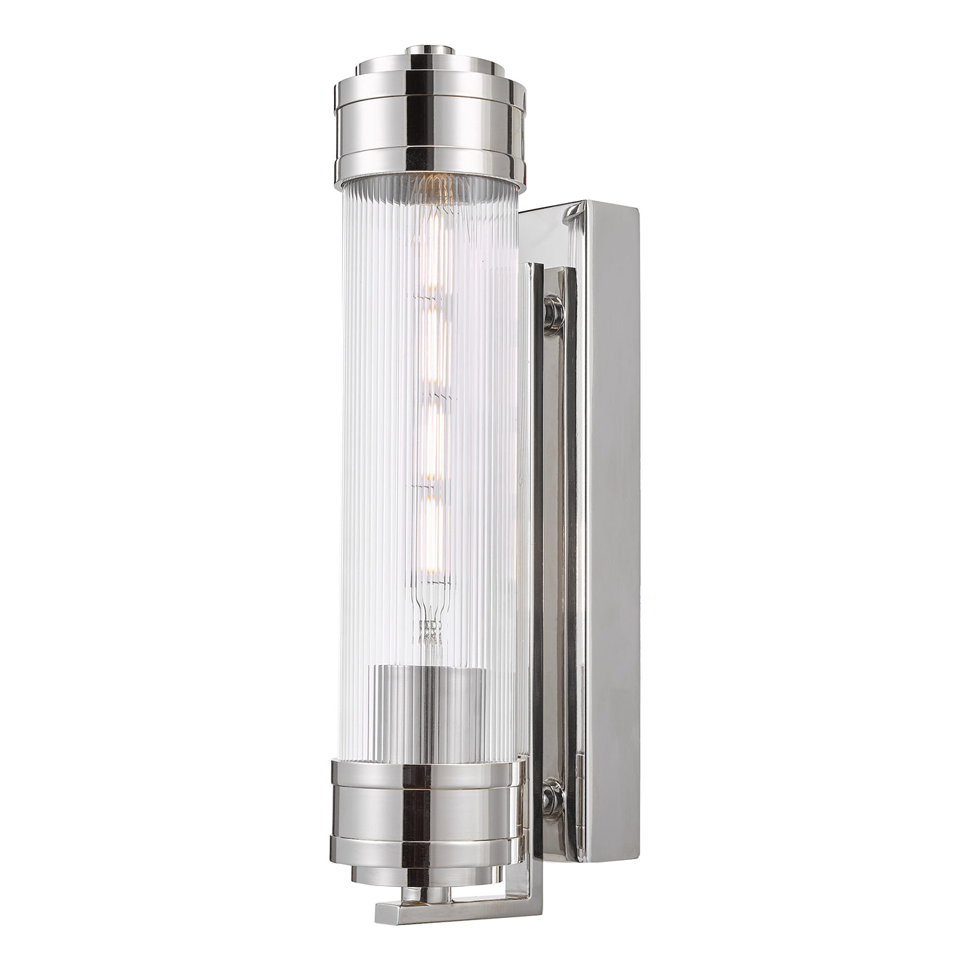 Tommaso Bathroom Wall Light Polished Nickel and Ribbed Glass IP44