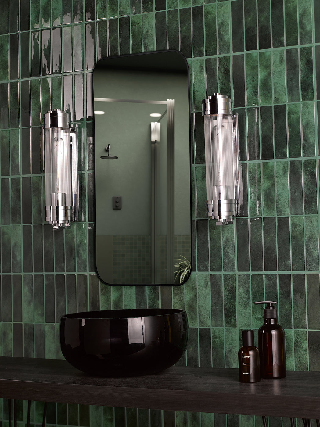 Tommaso Bathroom Wall Light Polished Nickel and Ribbed Glass IP44