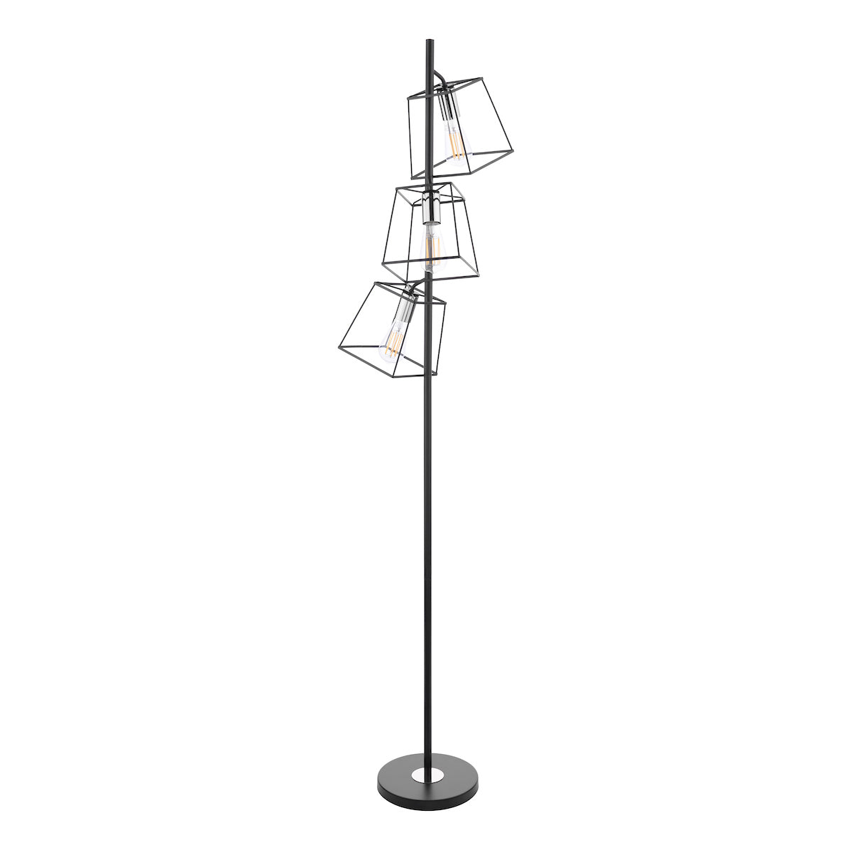 Tower 3 Light Floor Lamps Matt Black and Polished Chrome