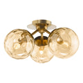 Ulrika 3 Light Semi-Flush Antique Brass and Amber Glass
