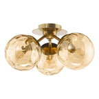 Ulrika 3 Light Semi-Flush Antique Brass and Amber Glass