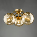 Ulrika 3 Light Semi-Flush Antique Brass and Amber Glass
