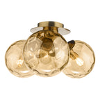Ulrika 3 Light Semi-Flush Antique Brass and Amber Glass