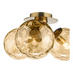 Ulrika 3 Light Semi-Flush Antique Brass and Amber Glass