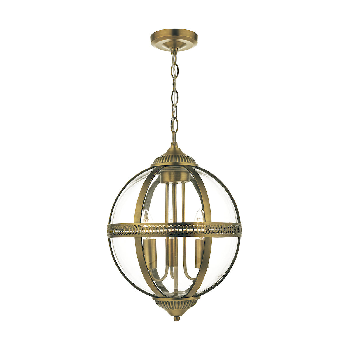 Vanessa 3 Light Pendant Antique Brass And Clear