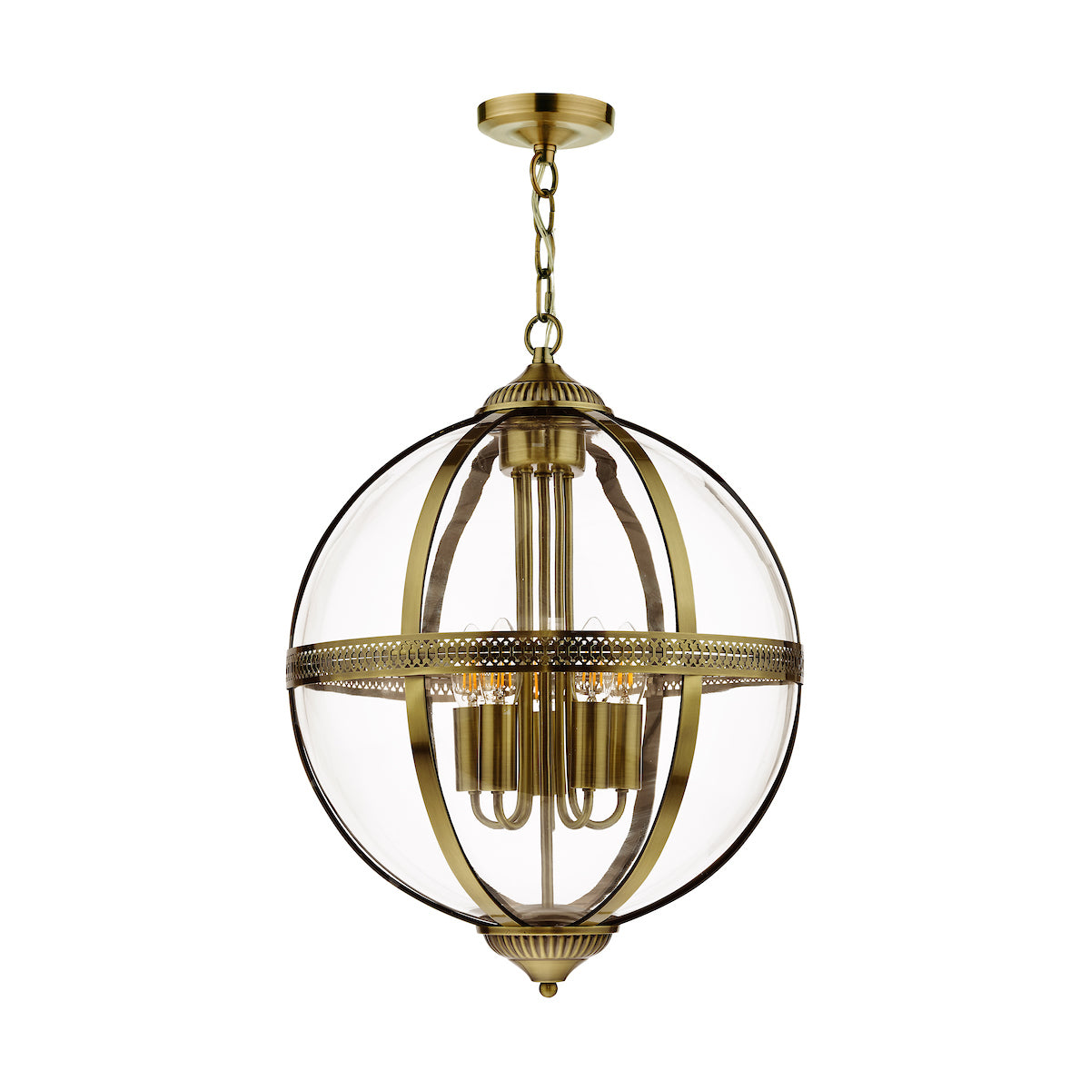 Vanessa 5 Light Lantern Antique Brass Glass
