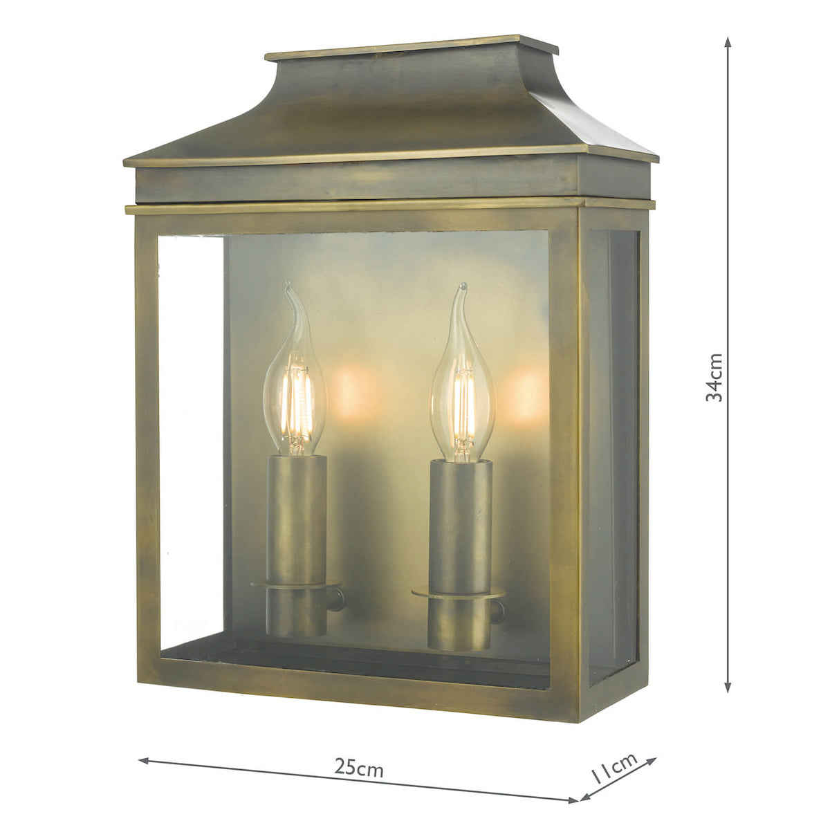 Vapour 2 Light Coach Lantern Outdoor Wall Light Weathered Brass IP44