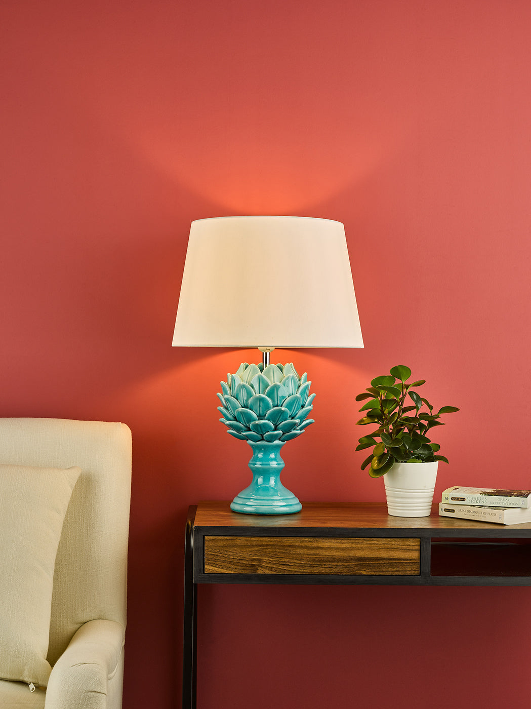 Violetta Table Lamp Blue Ceramic With Shade