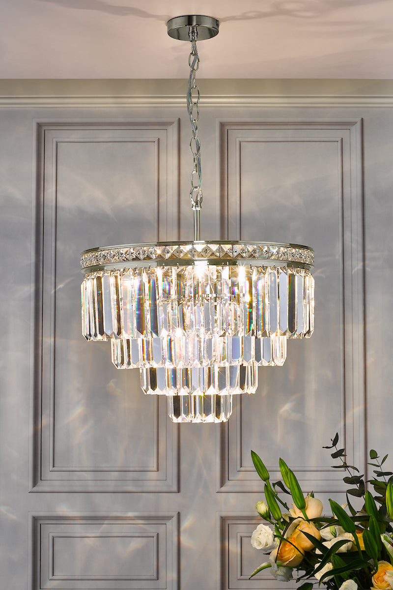 Vyana 4 Light 4 Tier Pendant Brushed Nickel and Crystal Droppers