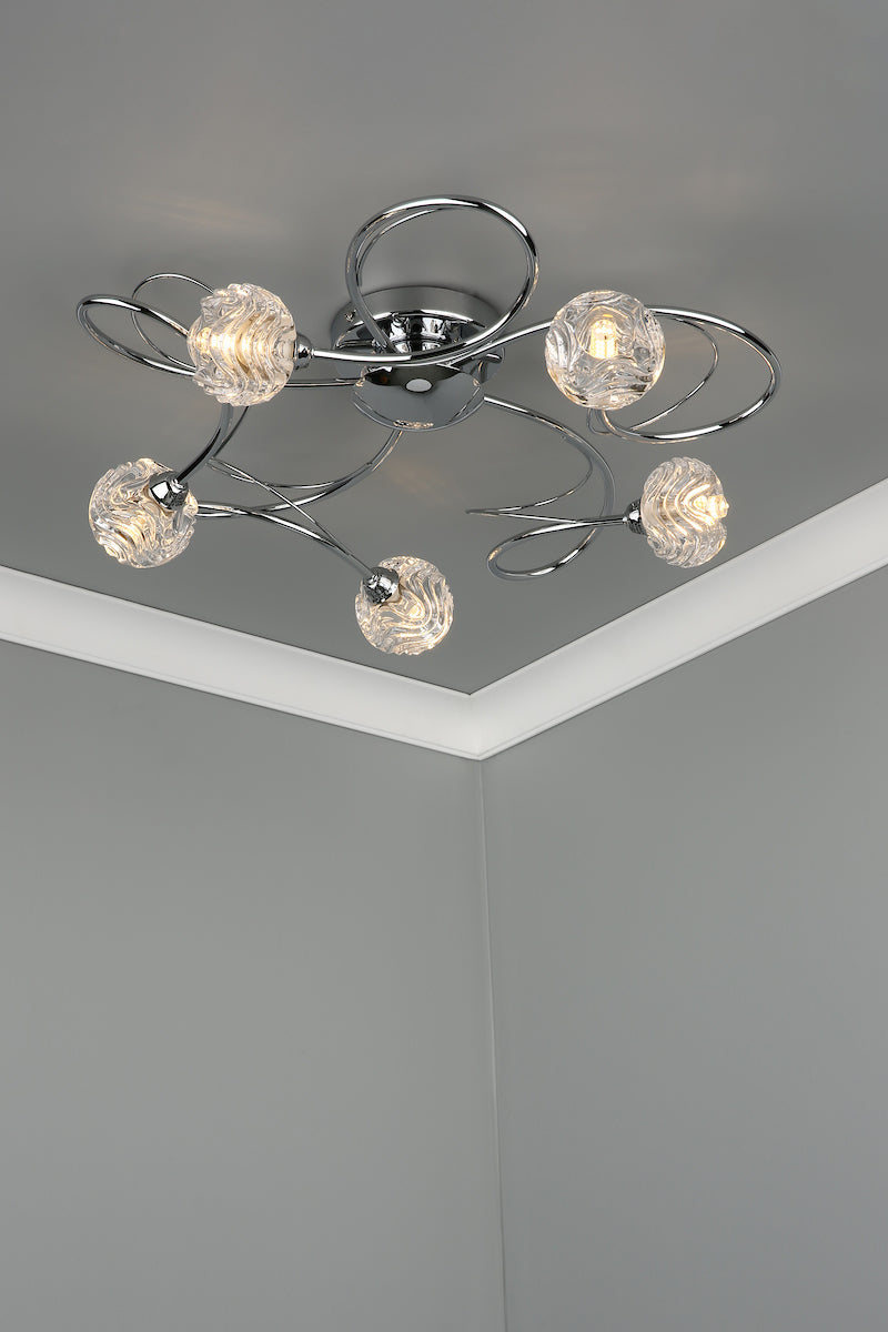 Zelda 5 Light Flush Polished Chrome Glass