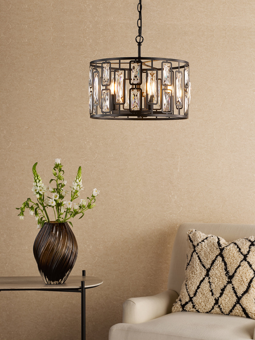 Zoelle 5 Light Pendant Matt Black and Crystal