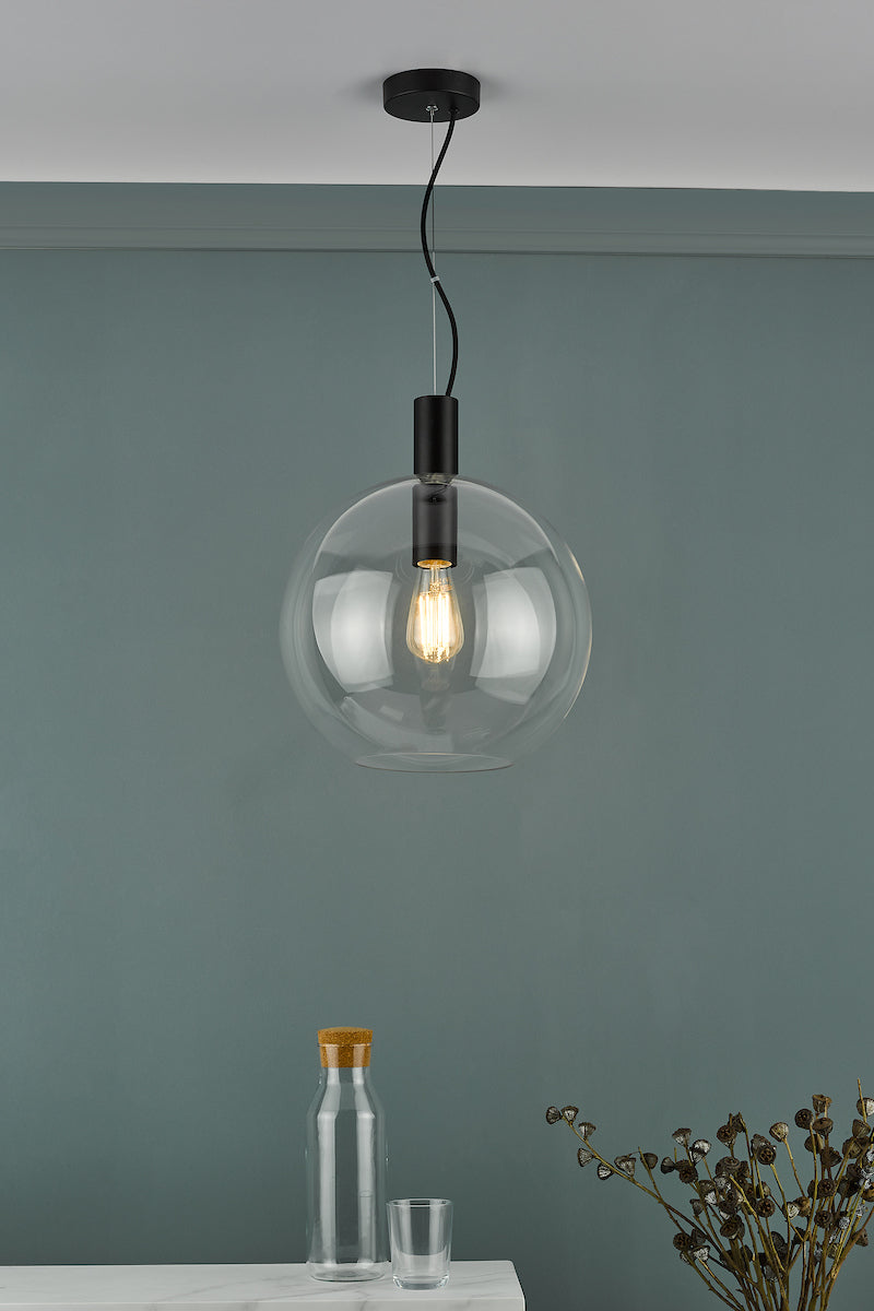 Zula 1 Light Single Pendant Black Clear Glass