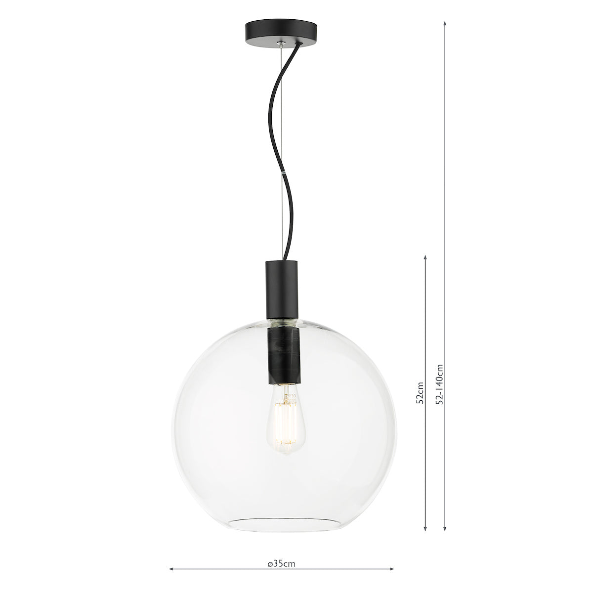 Zula 1 Light Single Pendant Black Clear Glass