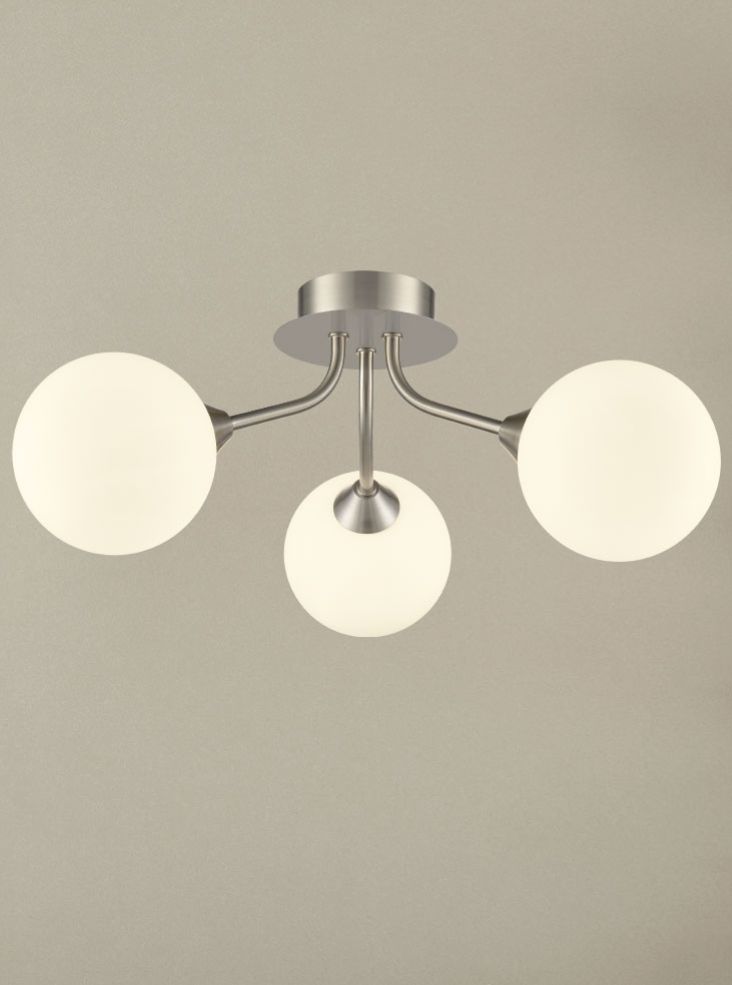 Cosmic 3 light fitting in satin nickel with matt opal glass