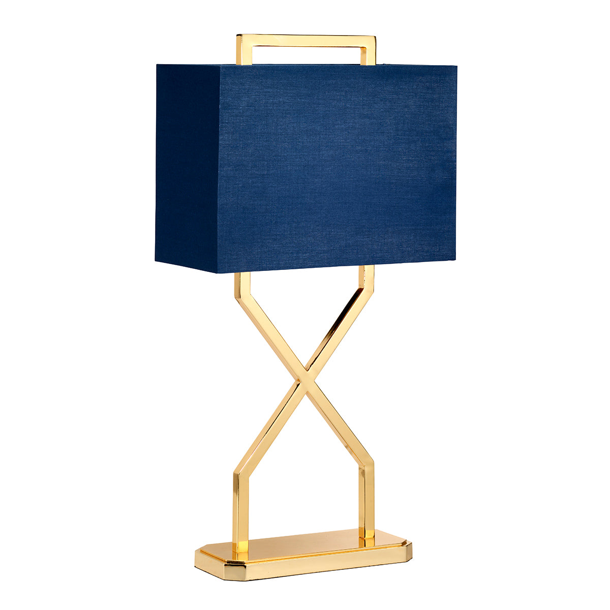 Cross Modern Gold Table Lamp (Navy Blue Shade)