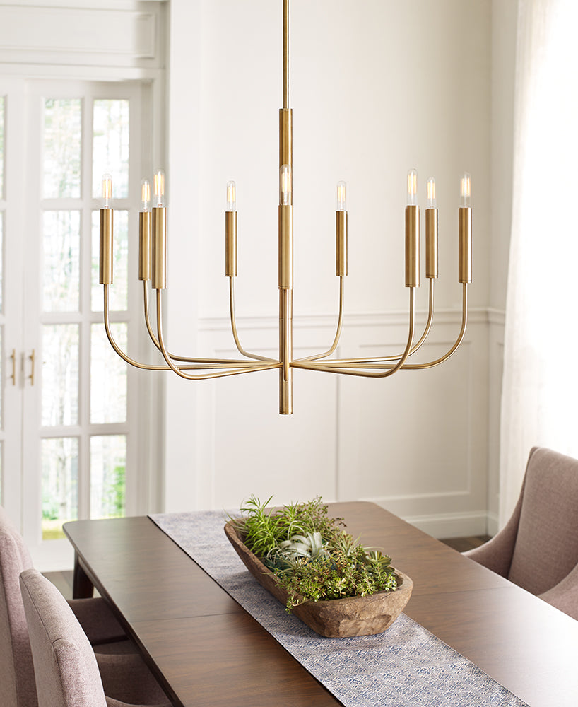 Brianna 9-Light Chandelier (Burnished Brass & White Linen)