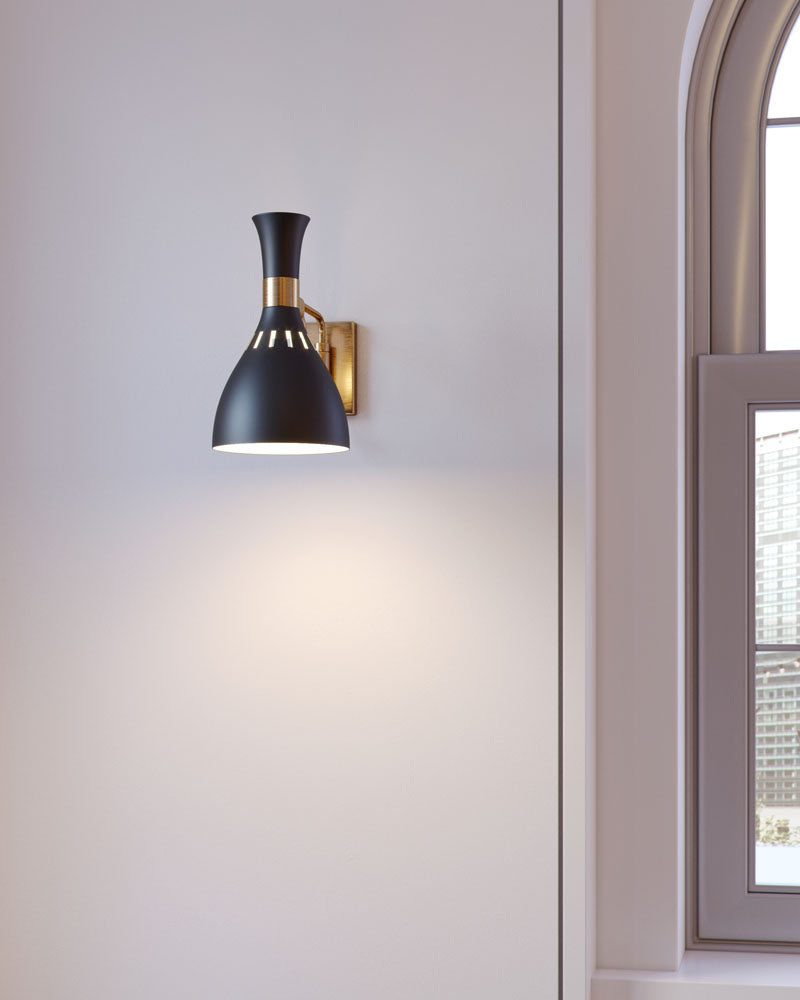 Joan 1 Light Wall Light - Midnight Black & Burnished Brass