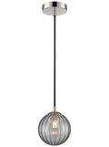 Globe Pendant Polished Nickel with Smoked Ribbed Glass