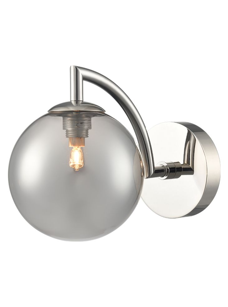 Globe Wall Light polished nickel with smoked glass