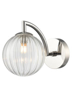 Globe Wall Light polished nickel with clear ribbed glass