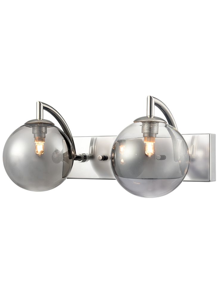 Globe  2lt Wall Light polished nickel with smoked glass