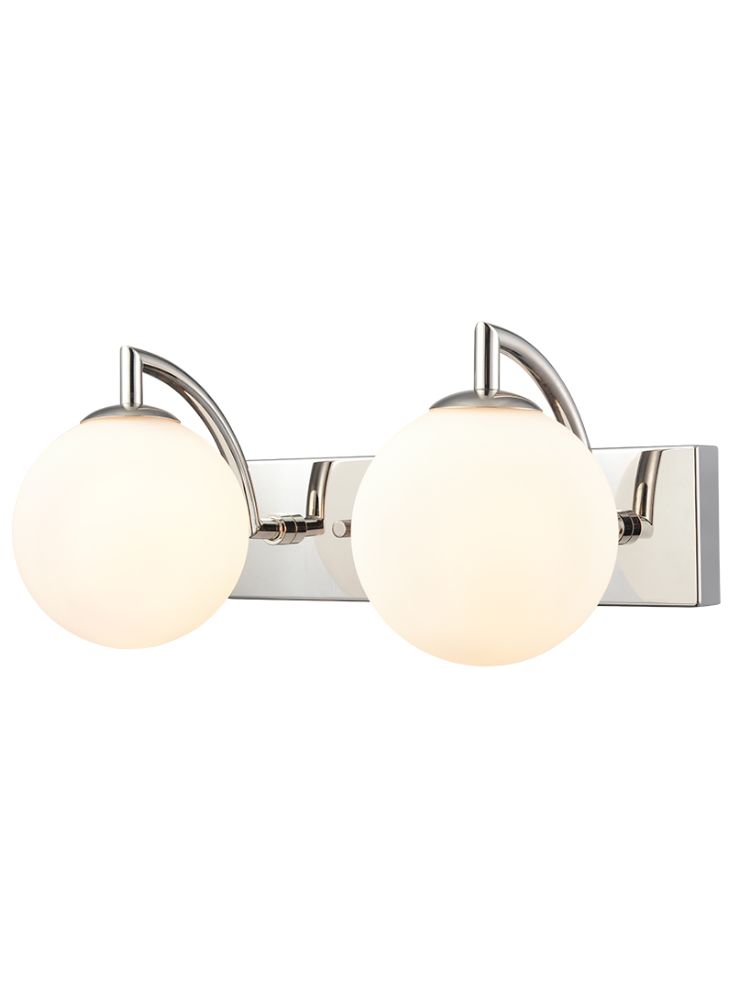 Globe  2lt Wall Light polished nickel with matt opal glass