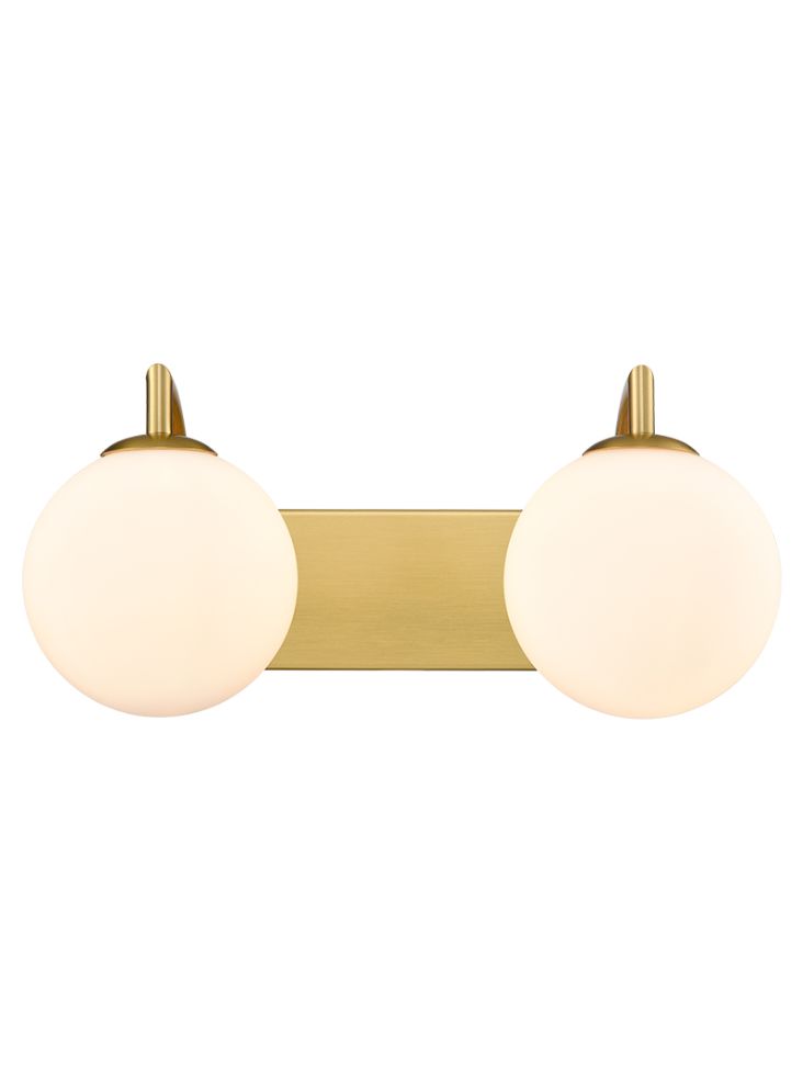 Globe 2lt Wall Light aged brass with matt opal glass