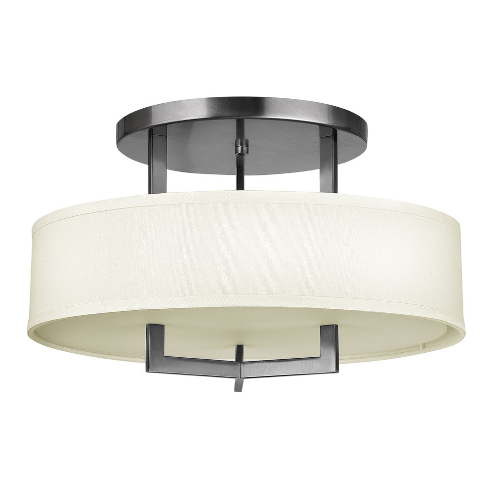 Hampton 3-Light Semi-Flush Mount Ceiling Light (White Linen Shade)