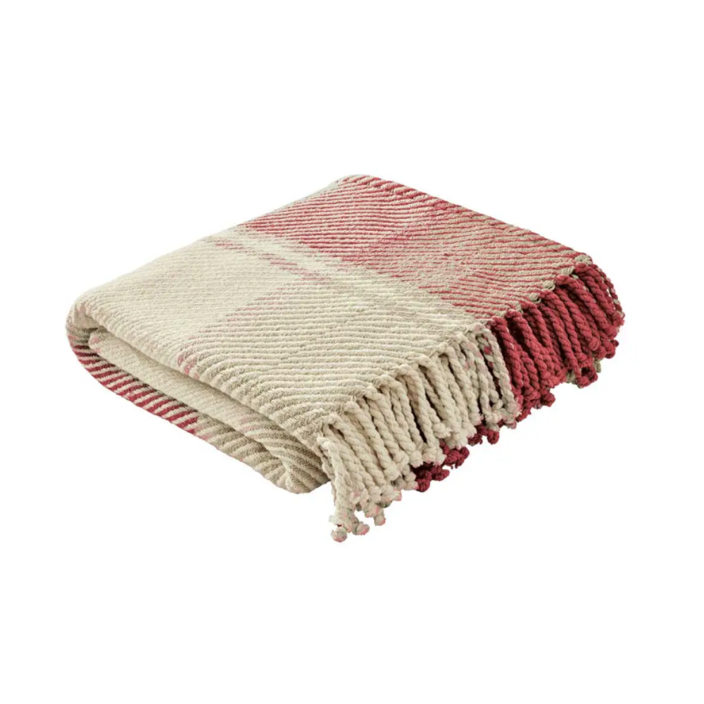 Laura Ashley DYLAN Cranberry Check Throw 150cm x 200cm