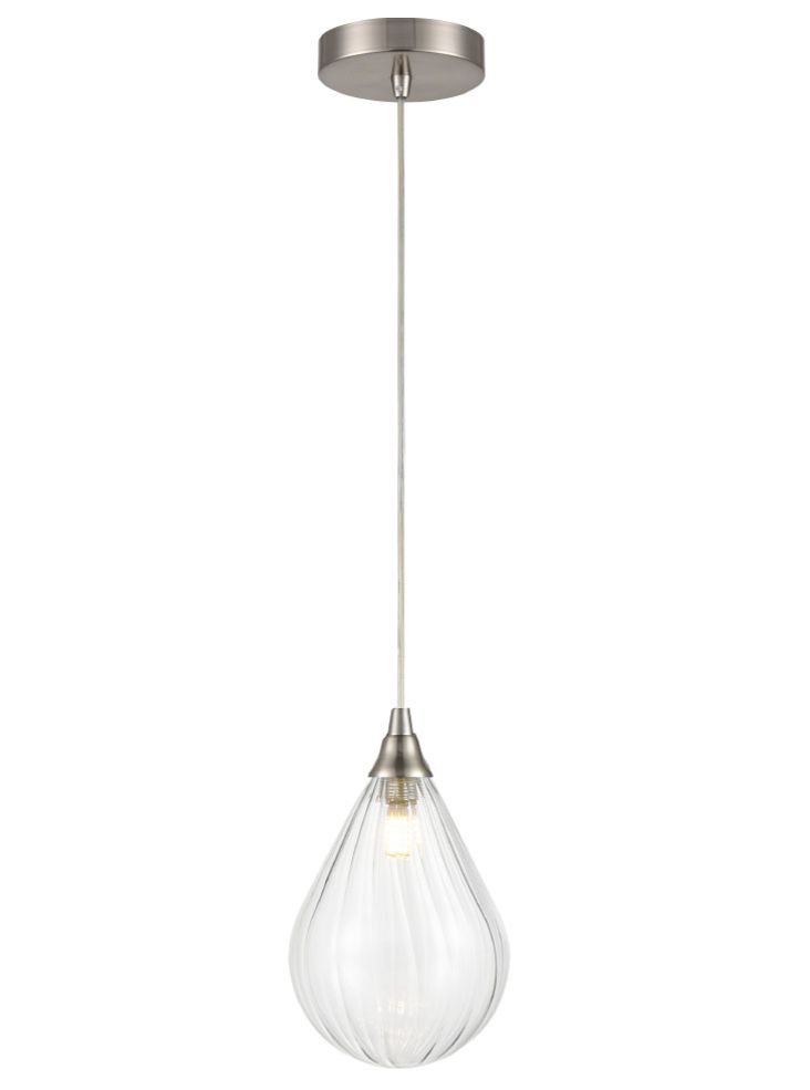 Perry single pendant in satin nickel with clear glass