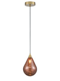 Perry single pendant in aged brass with copper glass