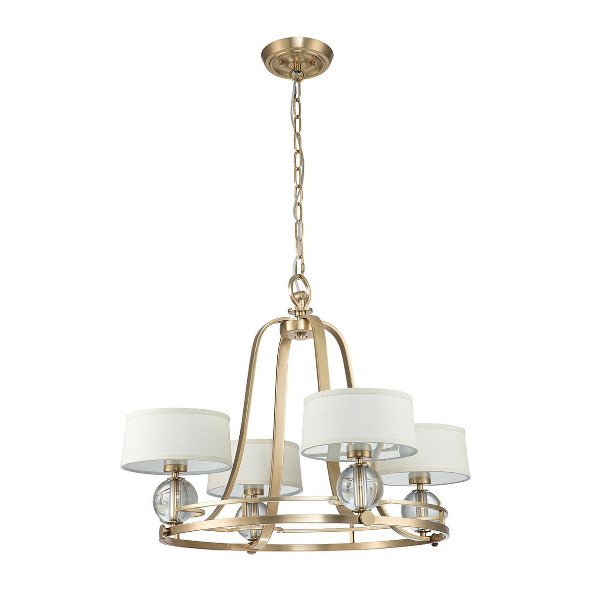 Uptown Gotham 4-Light Brushed Brass Chandelier (Glass Balls & Shades)