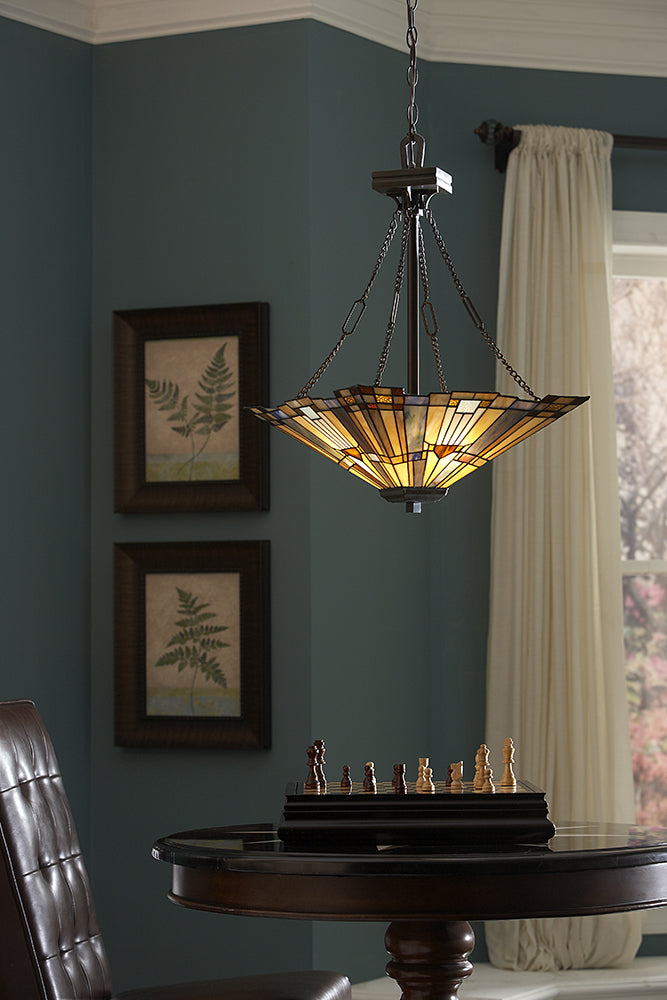 Inglenook 3-Light Pendant (Arts & Crafts Style with Geometric Shade)