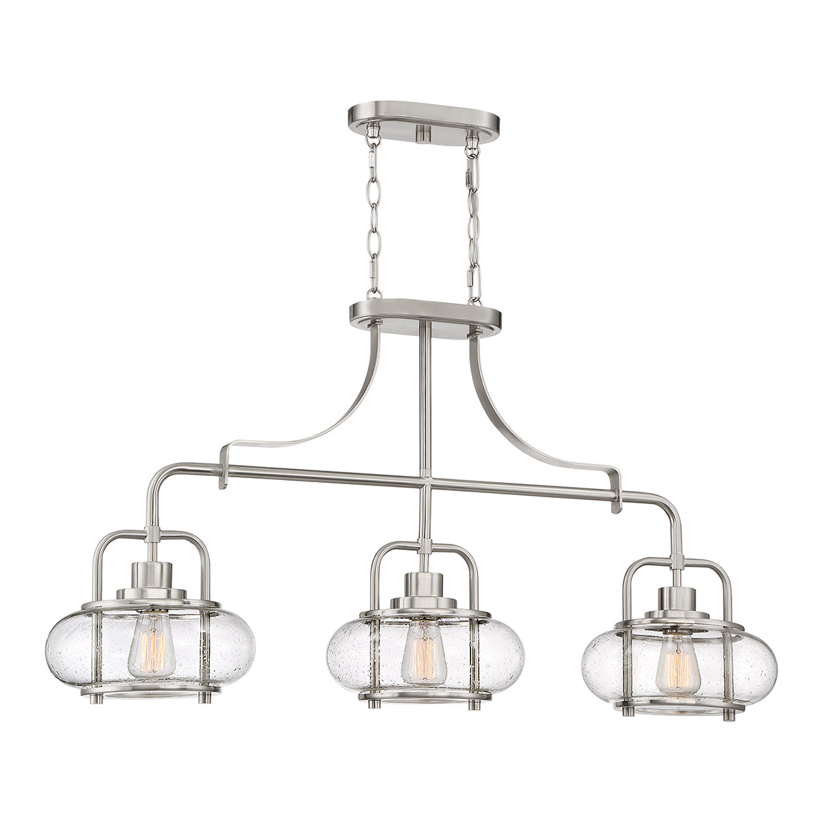 Trilogy 3-Light Brushed Nickel Island Pendant (Modern Elegance with Edison Bulbs)