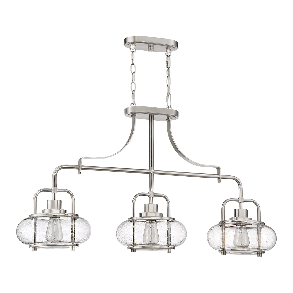 Trilogy 3-Light Brushed Nickel Island Pendant (Modern Elegance with Edison Bulbs)