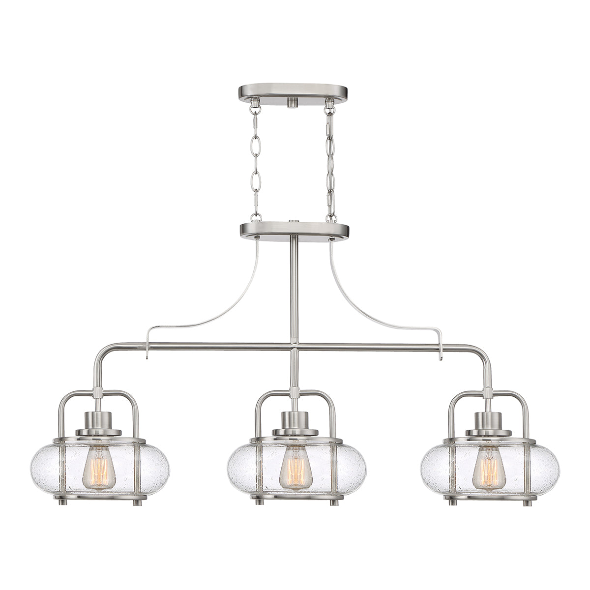 Trilogy 3-Light Brushed Nickel Island Pendant (Modern Elegance with Edison Bulbs)
