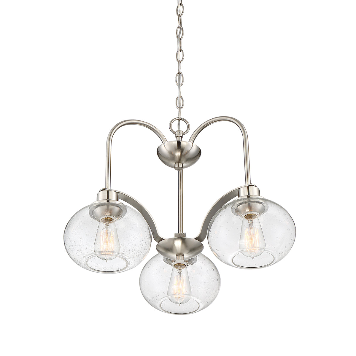 Trilogy 3-Light Brushed Nickel Chandelier (Modern Elegance with Edison Bulbs)