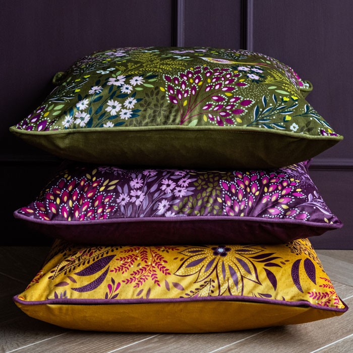 Olive Songbird Velvet Cushion