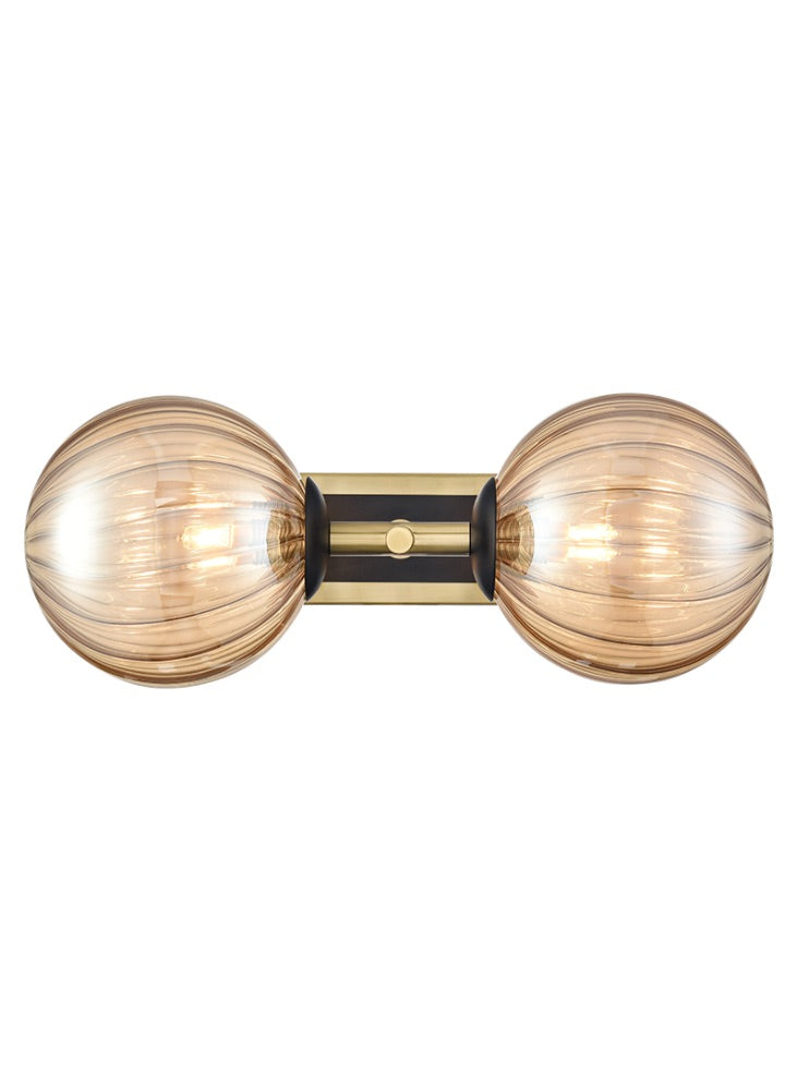 Stellar 2lt Bracket matt black and aged brass with amber glass