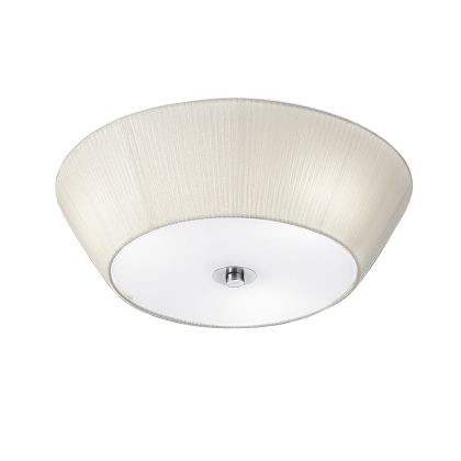 Modern 490mm Cream Pleated Fabric Flush Mount with Satin Glass Base