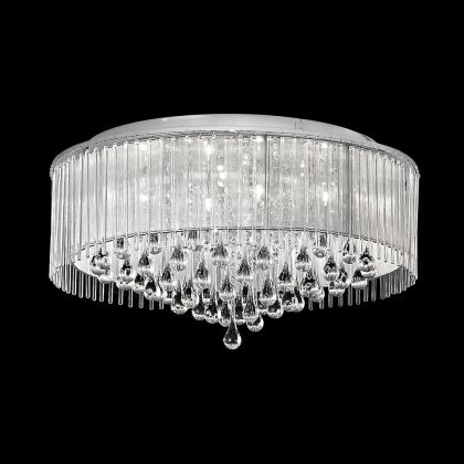 Modern 600mm Chrome Flush Mount with Crystal Accents & Lurex Fabric Shade